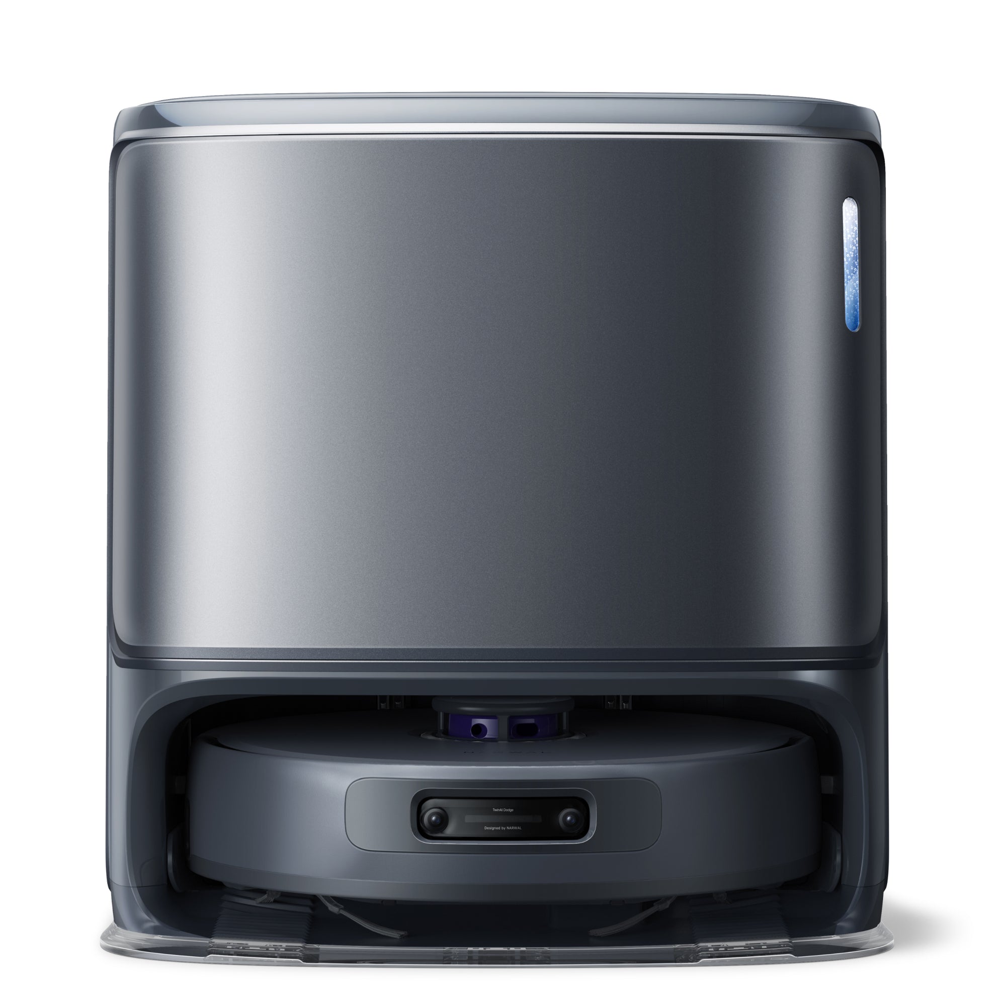 There is a space gray narwal freo z ultra robot vacuum.